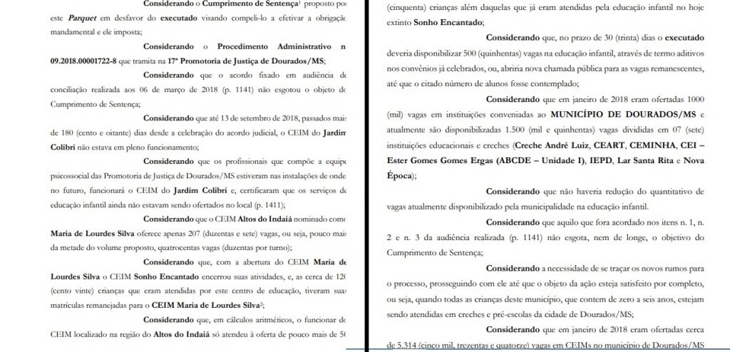 Informação sobre fechamento de Ceim consta em procedimento do MPE (Foto: Reprodução)