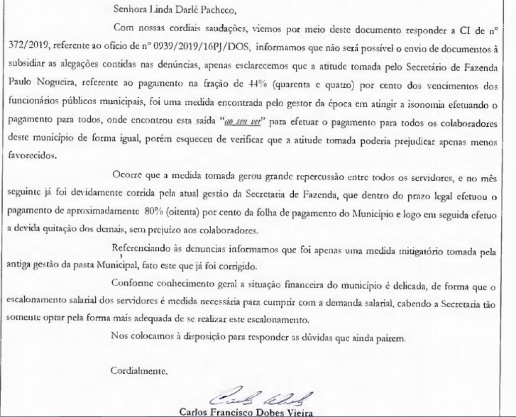 Informações foram prestadas ao MPE em ofício assinado pelo secretário de Fazenda (Foto: Reprodução)
