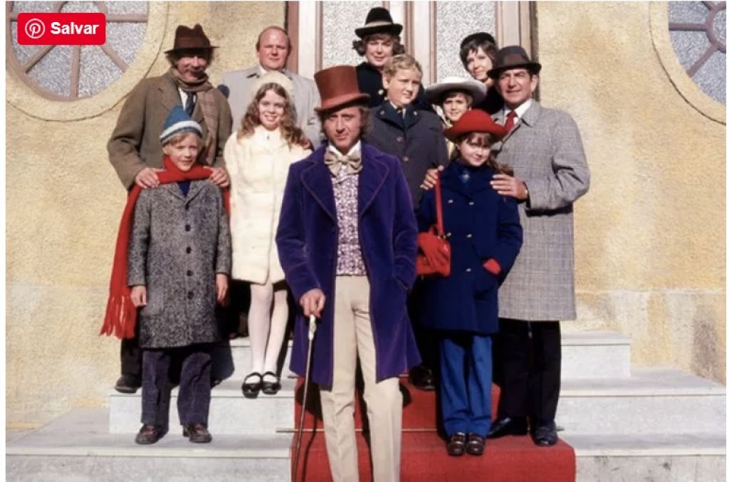 A atriz Denise Nickerson com seus colegas de elenco no clássico A Fantástica Fábrica de Chocolate (1971) (Foto: Reprodução)