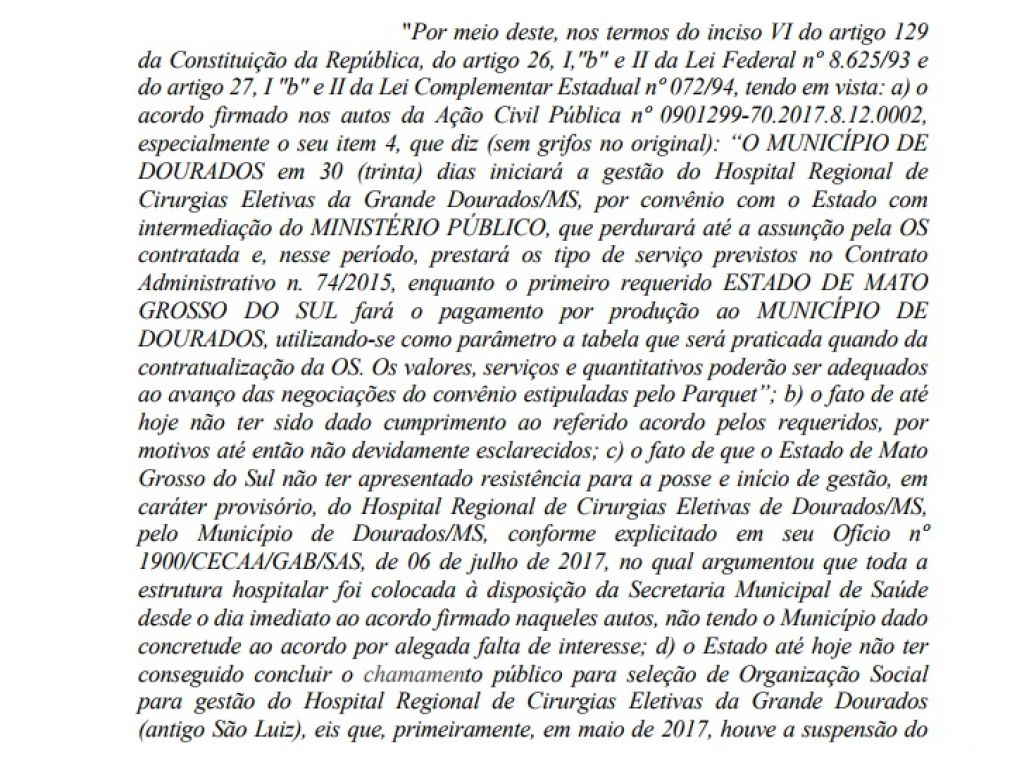 Ofício endereçado pelo MPE à prefeitura cita que hospital já foi oferecido pelo Estado (Foto: Reprodução)