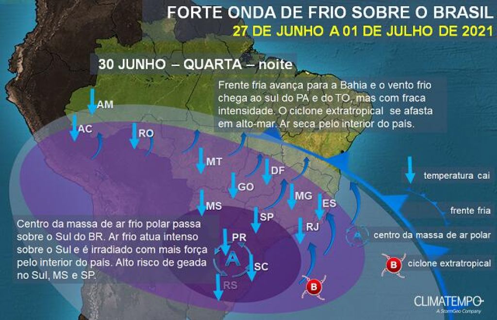 Previsão da massa polar para quarta-feira