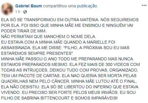 © Fornecido por Abril Comunicações S.A. Post de Gabriel Baum, filho de Sabrina