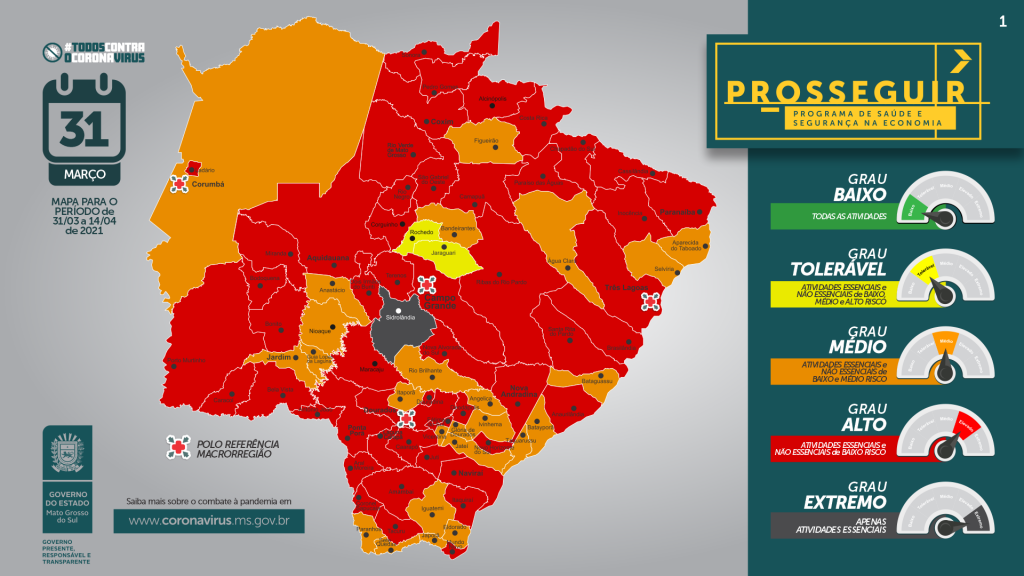 Mapa risco elaborado pelo Prosseguir com vigência de 31 de março a 14 de abril (Foto: Divulgação)