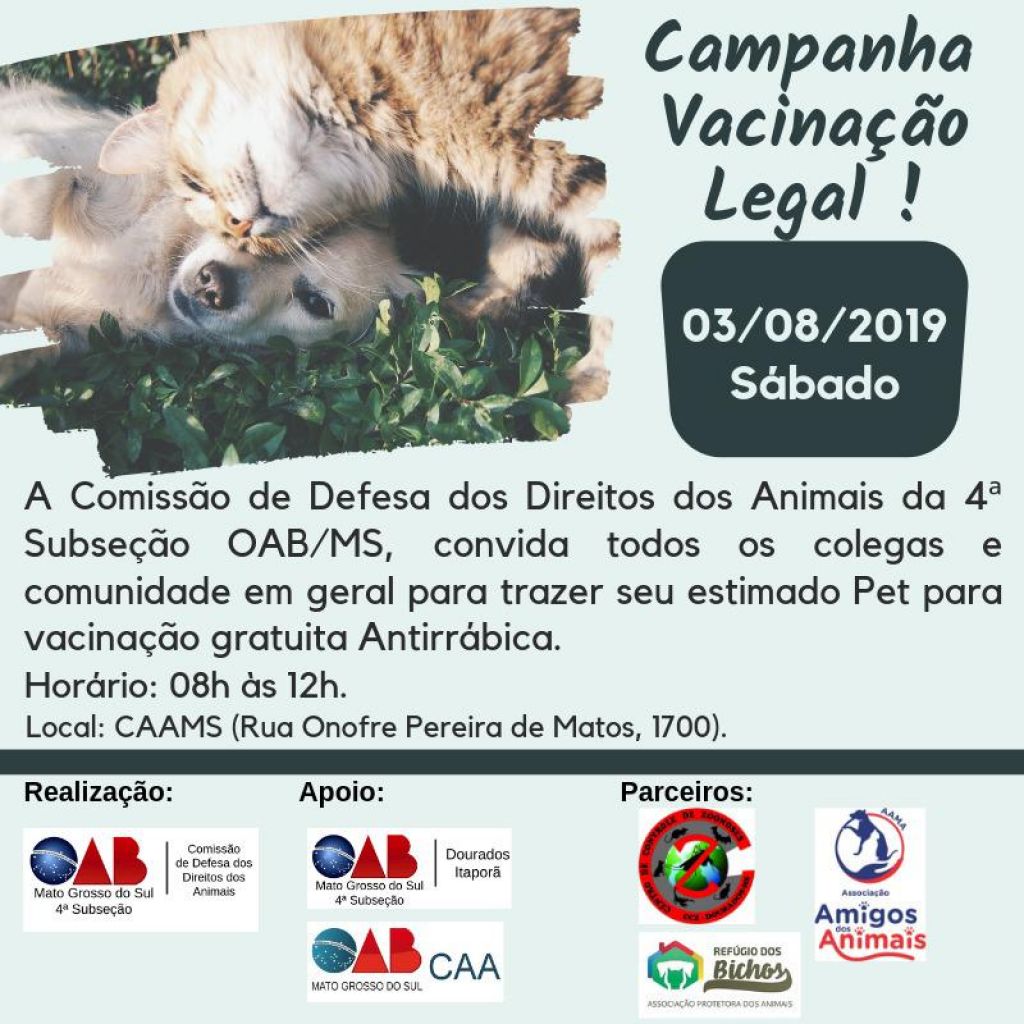 Campanha Vacinação Legal será realizada sábado na frente da OAB de Dourados (Foto: Divulgação)
