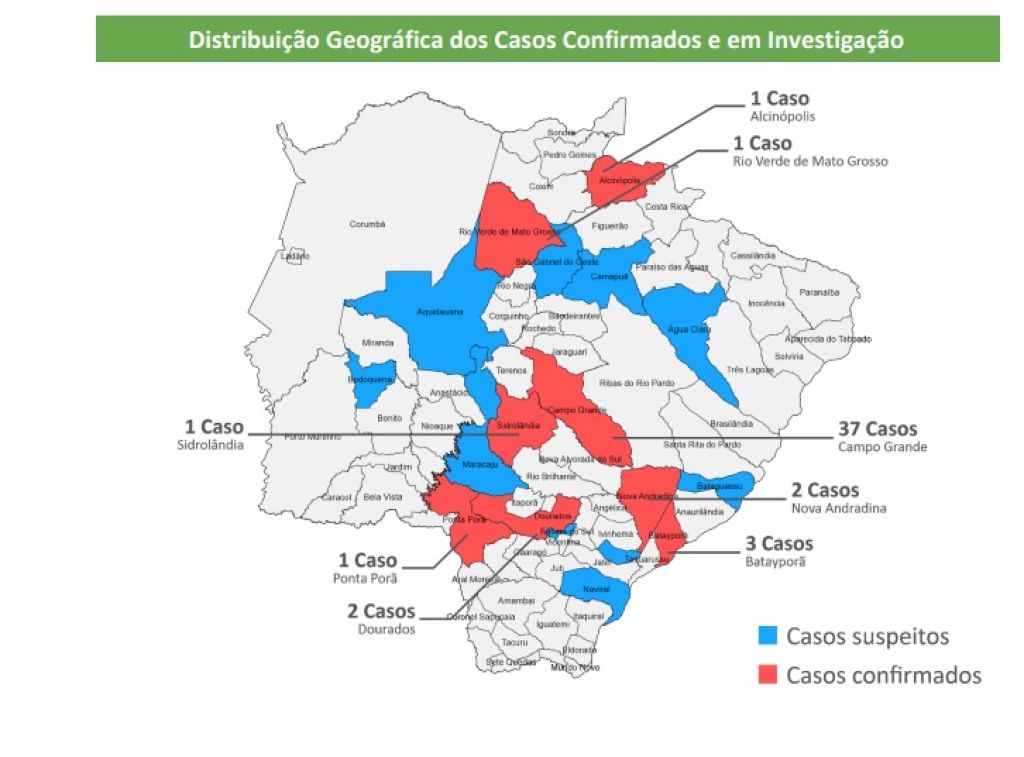 Mapa divulgado pela Secretaria de Estado de Saúde detalha municípios com casos confirmados (Foto: Reprodução)