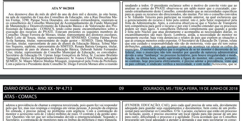 Ata publicada no Diário Oficial do Município revela irregularidade no transporte escolar (Foto: 94FM)