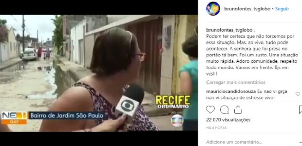 Repórter Bruno Fontes fala sobre o incidente (Foto: Reprodução Instagram)