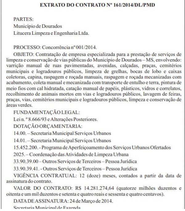 Firmado em 2014, contrato previa vigência pelo prazo de 12 meses (Foto: Reprodução)
