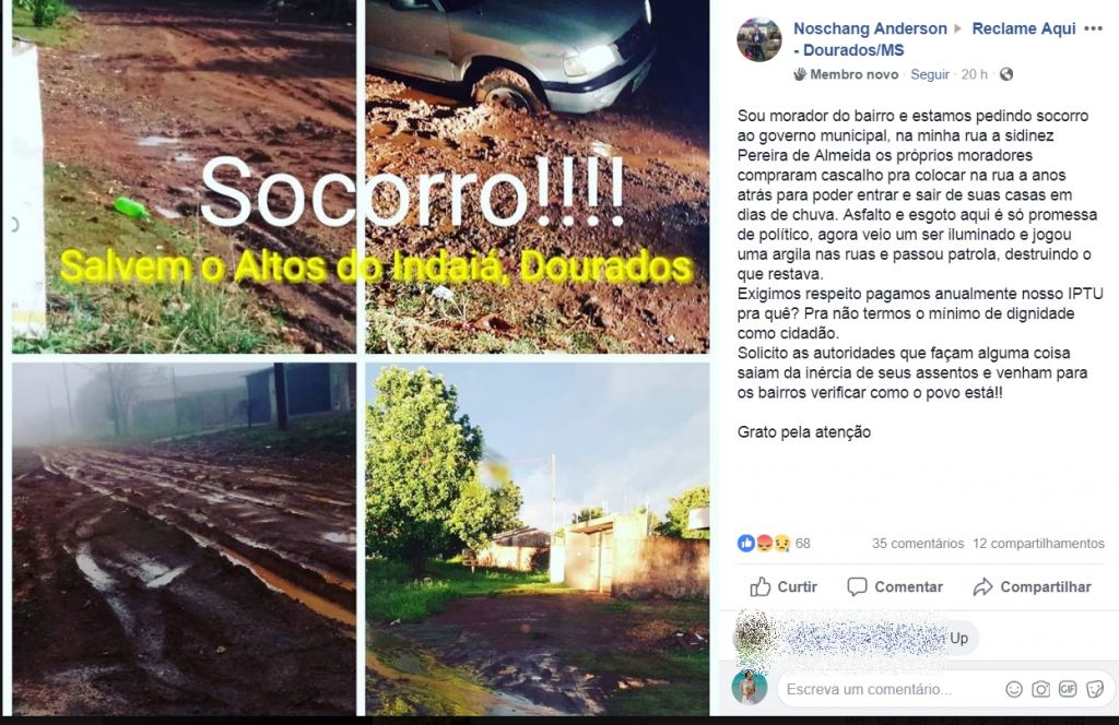Morador do Altos do Indaiá mostra a situação das ruas do bairro  (Foto: reprodução/Facebook-Reclame Aqui)
