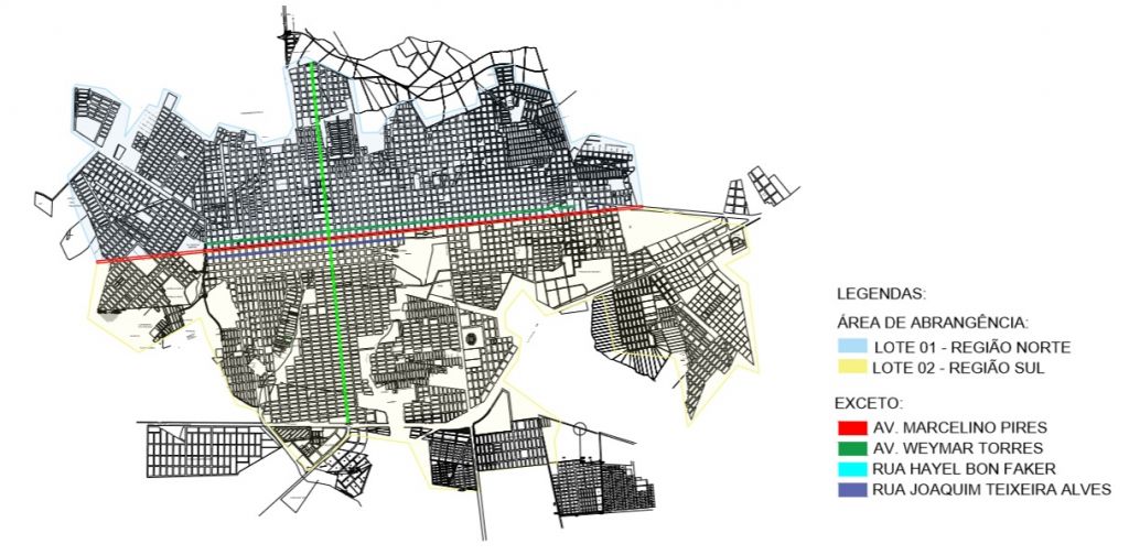 Prefeitura dividiu serviços em dois lotes que incluem regiões norte e sul de Dourados (Foto: Reprodução)