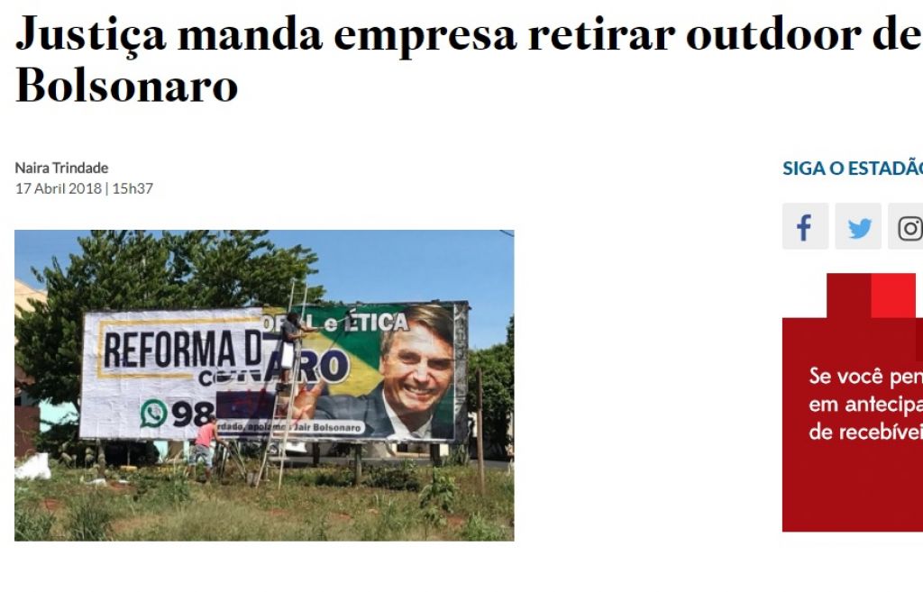 Em São Paulo, outdoor de Bolsonaro é considerado propaganda antecipada (Foto: Reprodução)
