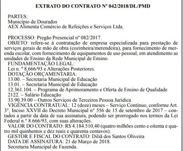 Extrato do contrato de R$ 4,1 milhões foi publicado nesta quinta-feira (Foto: Reprodução)