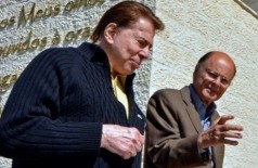Silvio Santos e Edir Macedo durante visita do dono do SBT ao Templo de Salomão, em agosto (REPRODUÇÃO/TV RECORD)