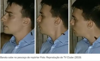 Barata sobe no pescoço de repórter - Foto: Reprodução de TV Clube (2019)