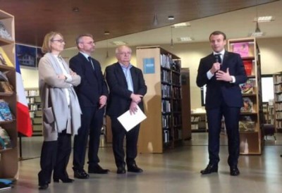 Françoise Nyssen, Noël Corbin, Erik Orsenna e Emmanuel Macron (Foto de Véronique Heurtematte)