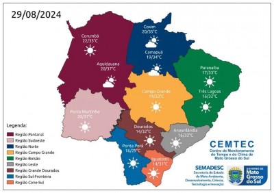 Tempo quente e seco: apesar de temperaturas amenas ao amanhecer, MS atinge até 37°C nesta quinta