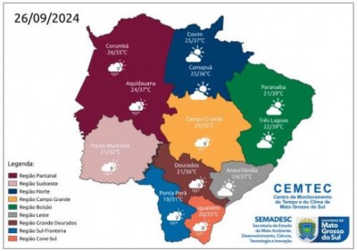 Quinta-feira tem possibilidade de chuva em diferentes regiões de MS