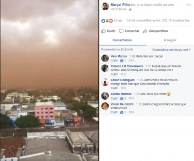 Vídeo feito por Marçal Filho relatando nuvem de poeira em Dourados viraliza na internet (Foto: reprodução/Facebook/Marçal Filho)