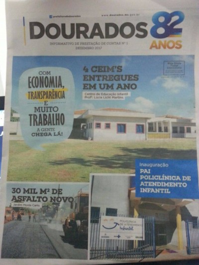 Jornal distribuído pela Prefeitura de Dourados destaca obras construídas com recursos obtidos por Marçal Filho (Foto: 94FM)