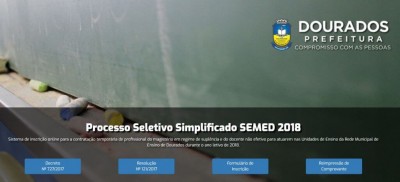 Site criado pela Prefeitura de Dourados para realização de inscrição de professores temporários (Foto: reprodução)