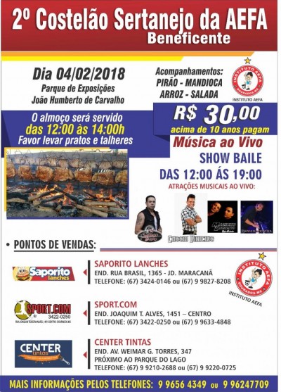 AEFA realiza costelão beneficente em fevereiro no Parque de Exposições de Dourados