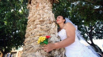 Momento 'romântico' entre mulher e árvore Foto: Reuters