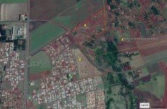 Foto de satélite mostra os limites da terra ocupada pelos indígenas em Dourados (Fonte: Google Earth)