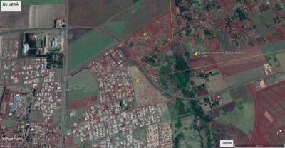 Foto de satélite mostra os limites da terra ocupada pelos indígenas em Dourados (Fonte: Google Earth)