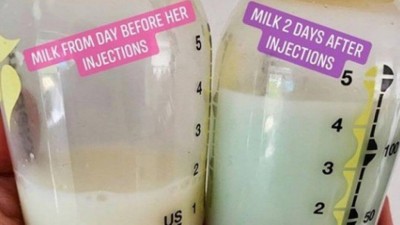 Leite 'normal' e leite azul produzidos por Jody Foto: Reprodução/Facebook(Jody Danielle Fisher)