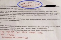 'WTF' em trabalho de aluno: polêmica em escola na Flórida (Foto: Reprodução/WJHG)
