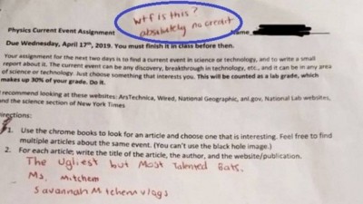 'WTF' em trabalho de aluno: polêmica em escola na Flórida (Foto: Reprodução/WJHG)