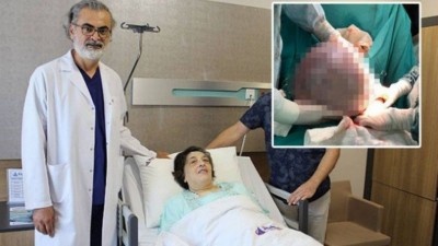 Sunay Eyigül após a cirurgia para a retirada de cisto de 10kg Foto: Reprodução/DHA
