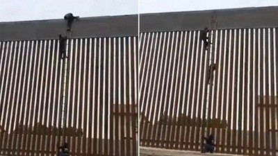 Imigrante escala facilmente muro 'invencível' de Trump (Foto: Reprodução/Twitter)