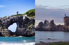 Punta Ventana antes e depois de terremoto em Porto Rico - Foto: Reprodução/Twitter