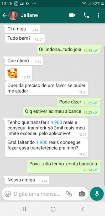 Conversa entre o golpista e a amiga da vítima - Foto: reprodução