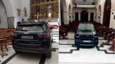 Carro invade igreja na Espanha (Foto: Reprodução)