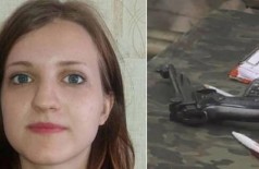 Veronika Motorina e a pistola com que matou instrutor (Foto: Reprodução/Polícia Nacional da Ucrânia)