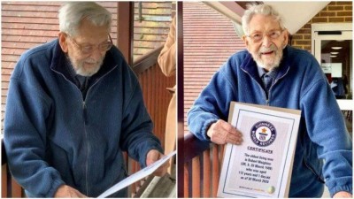 Robert Weighton, o homem mais velho do mundo, recebe certificado - Foto: Divulgação/Guinness World Records