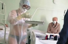 Enfermeira exibe a lingerie ao trabalhar em hospital na Rússia - Foto: Reprodução/Twitter