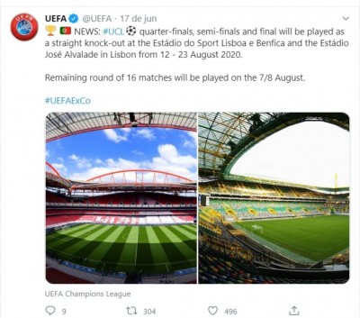 Liga dos Campeões da Europa retorna com jeito de Copa do Mundo (Foto: reprodução/Tweetar Ver novos Tweets Tweetar UEFA)