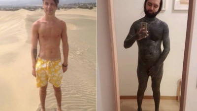 Yannick antes e depois de cobrir quase todo o corpo Foto: Reprodução/Instagram(theevilblackout)