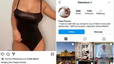 Conta do Papa curte foto de outra modelo no Instagram - Foto: Reprodução