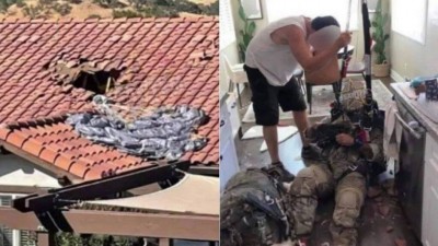 Paraquedista cai em cozinha no EUA (Foto: Reprodução/Twitter)