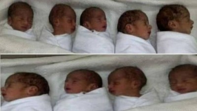 Recorde: nove irmãos nascidos no Marrocos (Foto: Reprodução/Daily Mail)
