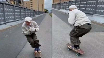 Igor, de 73 anos, pratica skate com influência do esqui slalom (Foto: Reprodução/Instagram)