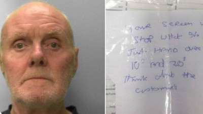 Alan Slattery não conseguiu assaltar banco inglês por causa de problema na escrita de bilhete entregue a caixa Foto: Reprodução/Twitter(Sussex Police)