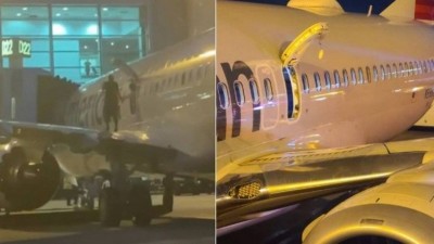 Passageiro sobe em asa de avião em Miami (Foto: Reprodução)