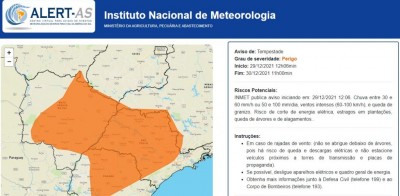 Aviso meteorológico emitido hoje alerta para perigo de tempestade em Dourados e região (Foto: Divulgação/Inmet)