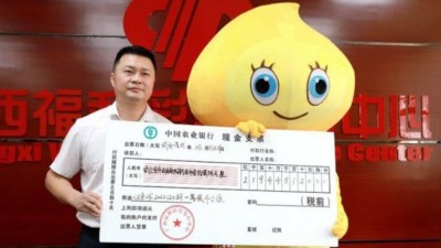 Sortudo que ganhou R$ 153 milhões em loteria na China vai receber o prêmio com fantasia de personagem de desenho animado (Foto: Reprodução/Twitter)