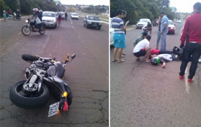 Casal fica ferido após ser fechado por carro e cair de motocicleta na Capital